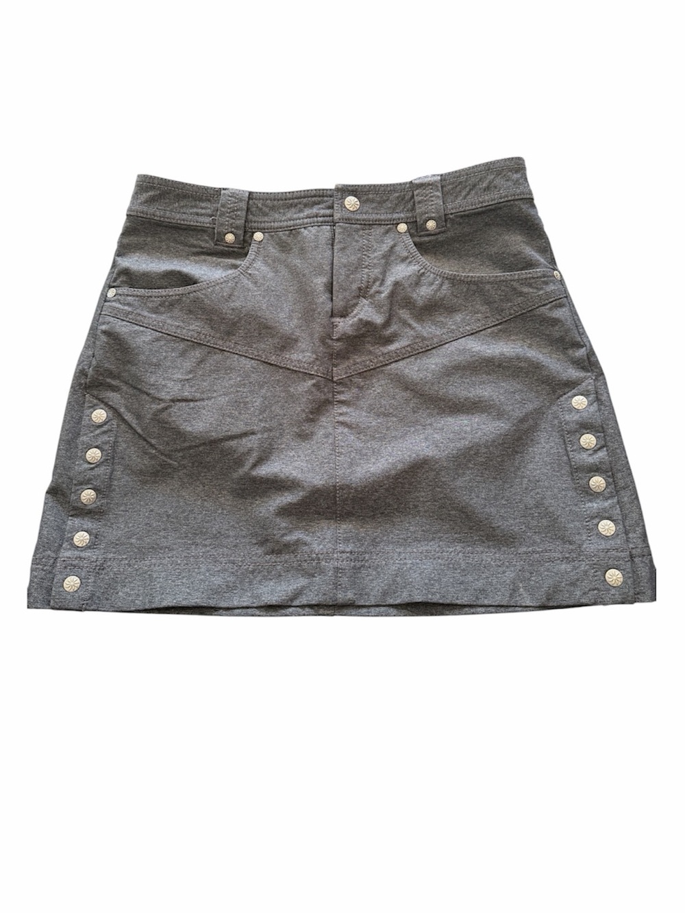 Athleta Vintage Gray Take a Hike Mini Skirt w/ Snap Sides Details Sz 2